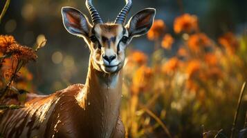 Close-up photo of a Antelope looking any direction on jungle. Generative AI