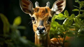 Close-up photo of a Antelope looking any direction on jungle. Generative AI