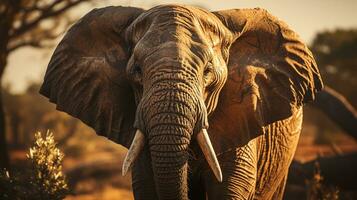 de cerca foto de un africano elefante mirando ninguna dirección en selva. generativo ai