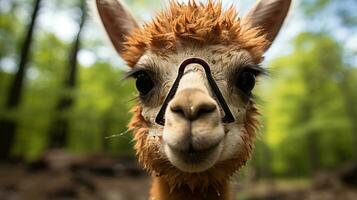 Close-up photo of a Alpaca looking any direction. Generative AI