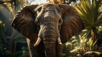 Close-up photo of a African Elephant looking any direction on jungle. Generative AI