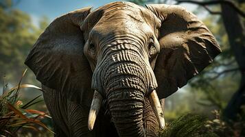 Close-up photo of a African Elephant looking any direction on jungle. Generative AI
