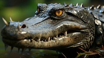 Close-up photo of a Alligator looking in their habitat. Generative AI