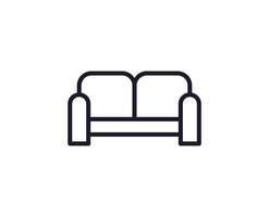 Sofa concept. Single premium editable stroke pictogram perfect for logos, mobile apps, online shops and web sites. Vector symbol isolated on white background.