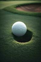 golf pelota cerca agujero. ai generado foto