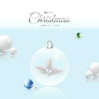 Merry Christmas design with xmas crystal ball on bright blue background vector