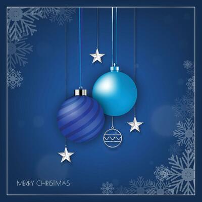 Blue christmas banner with snowflake, bokeh and xmas ball