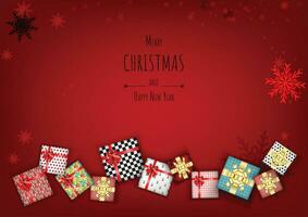 Merry christmas with Lovely gift box on red background vector