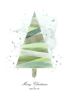 Christmas tree design with green watercolor on white background