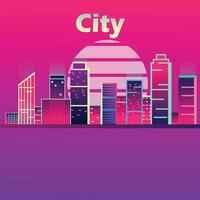 Vector Night city illustration with neon glowing Vector