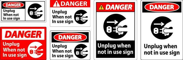 Danger Unplug When Not In Use Symbol Sign vector