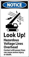 Notice Sign Look Up Hazardous Voltage Lines Overhead vector