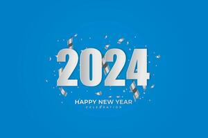 Happy New Year 2024. festive realistic decoration. Celebrate 2024 party on a blue background vector