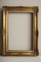 old antique gold frame over white background. AI generated photo