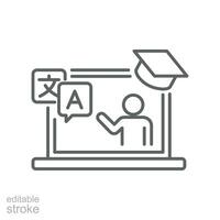 Online language tutoring outline icon. Virtual learning foreign languages lessons. Distance web learning with personal tutor courses. Editable stroke vector illustration design, white background EPS10