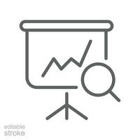 Sales index outline icon. Magnifying glass, revenue sale chart statistics analysis process of business productivity improvement Editable stroke vector illustration design on white background EPS 10