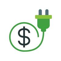 Flat Design Style Cost dollar power efficiency icon. Energy reduction cost Dollar Power Efficiency. Adapter cable charger dollar for green economy. vector illustration design on white background EPS10