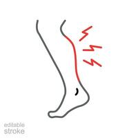 Shin hurts icon. Body pain concept, Shin pain sign. eg injured in shin area icon in outline style for mobile concept and web. editable stroke vector illustration design on white background EPS 10