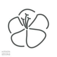 Hibiscus, bloom, blossom Tropical flower line icon. Thin line black Hawaiian floral nature concept logo for web template and app. Editable stroke vector illustration design on white background. EPS 10