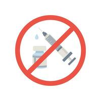 Flat Design Style No vaccine icon  coronavirus syringe No drugs allowed. Syringe with forbidden sign. injection prohibition red circle. Covid-19 no vaccine sign vector illustration on background EPS10