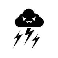 nube cielo con personaje glifo icono. enojado tormenta nube con iluminación. cielo con eléctrico tormenta trueno. clima para logo, aplicación pegatina, web. vector ilustración diseño en blanco antecedentes. eps 10