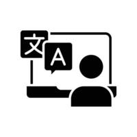 Online language tutoring glyph icon. Virtual learning of foreign languages. Distance education training with personal tutor course. Flat pictogram vector illustration design on white background EPS 10