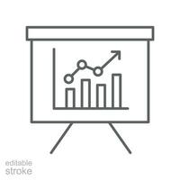 sales forecasting line icon. Predictive analytics financial business. Sale marketing Bar graph observation budget estimate. Editable stroke. Vector illustration. Design on white background. EPS 10