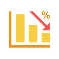 Flat Design Style Tax percentage decrease icon. analytics chart statistic with arrow decrease progress. Marketing report data. vector illustration. design on white background. EPS 10