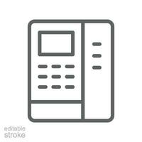 Cajero automático línea icono. automatizado cajero máquina para bancario aplicaciones y sitios web crédito tarjeta, dinero efectivo máquina banco pago. editable ataque. vector ilustración diseño en blanco antecedentes. eps 10