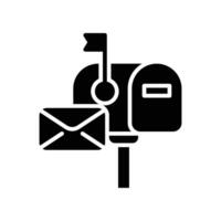 Mail box icon. Postbox letter with an envelope on the cover symbol. inbox, notification. Visualized of postage. Postal. Glyph or solid pictogram. Vector illustration Design on white background. EPS 10