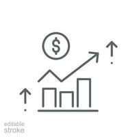 financiero crecimiento icono. dólar moneda con incrementar flecha y Estadísticas grafico. datos negocio Finanzas informe. creciente bar. línea estilo editable carrera vector ilustración diseño en blanco antecedentes eps 10