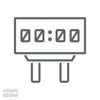 scoreboard, sport icon. Electronic soccer score board for result display. result match, countdown timer. line style pictogram. Editable stroke. Vector illustration. Design on white background. EPS 10