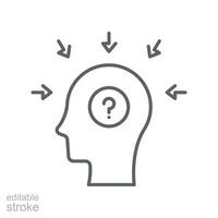 Profile with mental health line icon. Dementia illness problem. confused, Depressed, frustration, stress people. Cognitive disorder Editable stroke Vector illustration on white background EPS 10