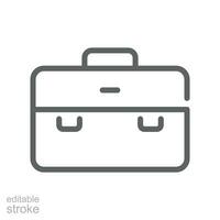 Documents bag icon. Business Briefcase, office bag, Work Portfolio Suitcase symbol. Simple single pictogram in Line style. Editable stroke Vector illustration. Design on white background. EPS 10