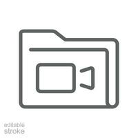 Media Documents or video property files icon. Multimedia recording directory. record album gallery. Folder and film projector. Editable stroke Vector illustration. Design on white background. EPS 10