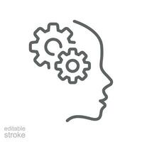 Brain creativity line icon. Head with gears. SEO engine optimization. Creative idea. Intellect technology Business solution. Artificial intelligence. Editable stroke Vector illustration design EPS 10