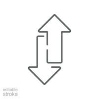 Up and down arrow icon. Two arrows with different direction can be used for input output process, forward sign, vertical swap. Editable stroke vector illustration. design on white background. EPS 10