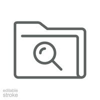 Check document with search sign icon. Magnifying glass over the folder. concept of scan or searching for documents or file. Editable stroke Vector illustration. Design on white background. EPS 10