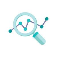 Flat Design Style Data analysis icon. analytic graph report and Magnifier symbol for financial marketing analysis. Magnifying glass analyzing data vector illustration design on white background EPS 10