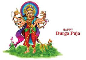 Happy durga puja india festival holiday card illustration background vector