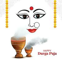 Happy durga puja clay dhunuchi with smoke indian puja festival background vector