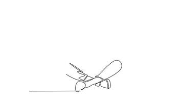 Animated self drawing of continuous line draw young smart male student sitting on the floor to study while holding laptop screen. Education on campus university concept. Full length one line animation video