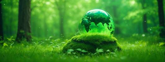 Green Globe On Moss - Environmental Concept. AI generated photo