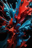 Acrylic blue and red colors in water. Ink blot. Abstract black background.. AI generated photo