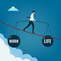 Work life balance, businessman balancing works and life, choose between passion, love versus job, money and professional management vector