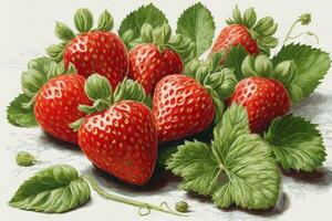 Strawberries with leaves.. AI generated photo