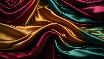 abstract background luxury cloth or liquid wave or wavy folds of grunge silk texture satin velvet material or luxurious Christmas background or elegant wallpaper design, background. AI generated photo