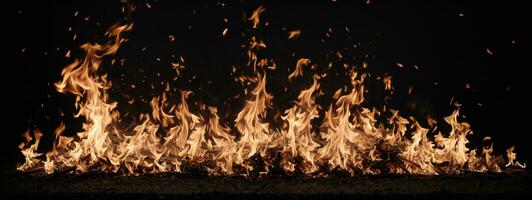 fuego llamas en negro antecedentes. ai generado foto