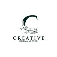 Initial Letter C and Floral Logo vector, Botanical Minimalistic Letter Feminine Logos with Organic Plant Elements vector