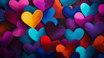 Colorful painted hearts in various shades and hues. Generative AI photo